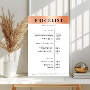 Póster de lista de precios de salón naranja simple