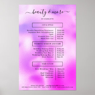 Póster de lista de precios de salón simple morado