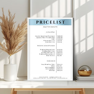 Póster de lista de precios de salón SimpleBlue mod
