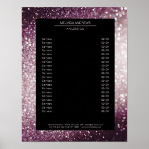 Póster de lista de precios elegante plateado púrpu