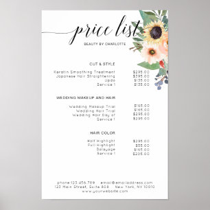 Póster de lista de precios floral moderno