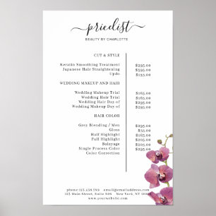 Póster de lista de precios floral moderno