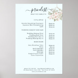 Póster de lista de precios floral moderno