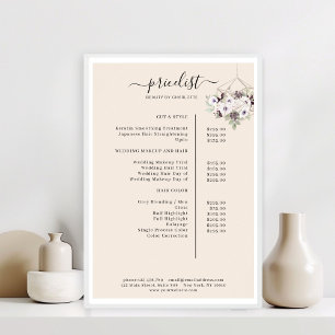 Póster de lista de precios floral moderno