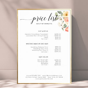 Póster de lista de precios floral moderno