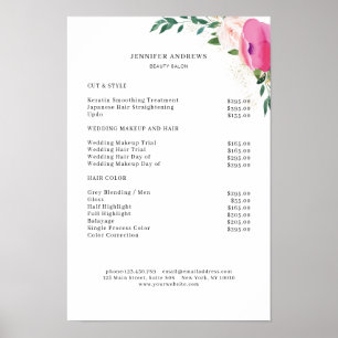Póster de lista de precios floral moderno