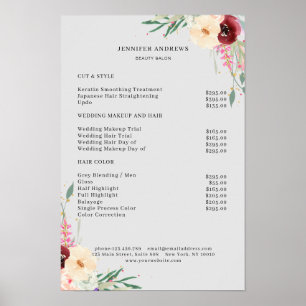 Póster de lista de precios floral moderno