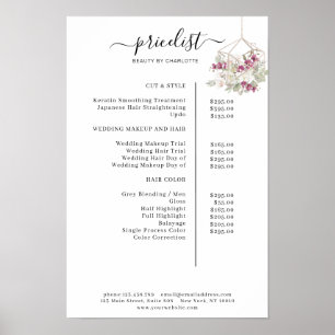 Póster de lista de precios floral moderno