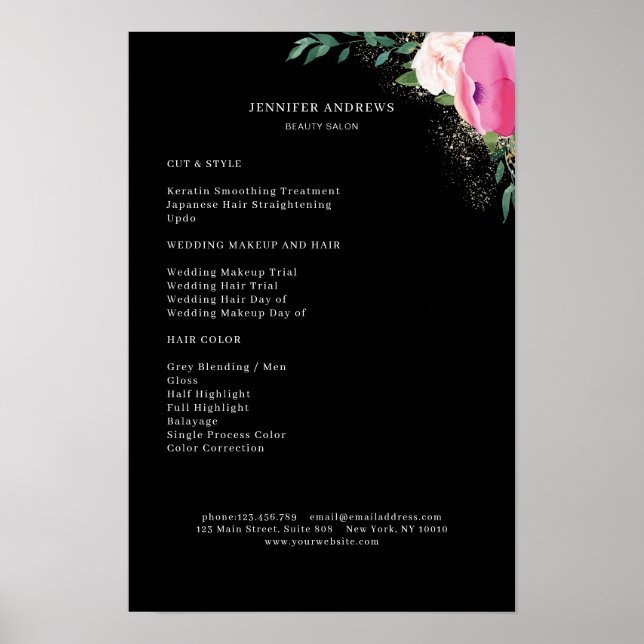 Póster de lista de precios floral moderno (Frente)