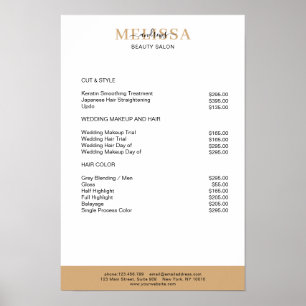 Póster de lista de precios marrón beige blanco mod