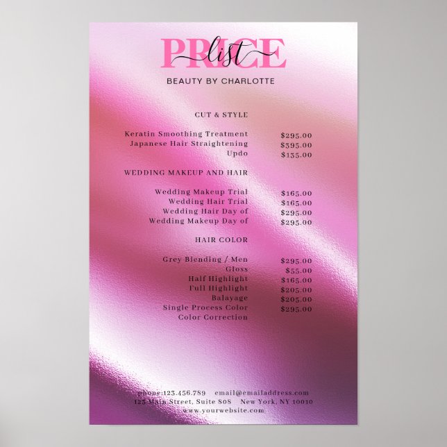 Póster de lista de precios Modern Glam (Frente)