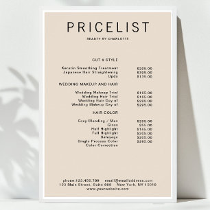 Póster de lista de precios moderna