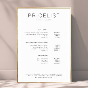 Póster de lista de precios moderna