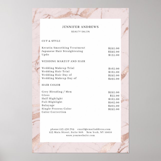 Póster de lista de precios moderno Lightpink-Cobre (Frente)