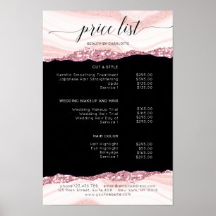 Póster de lista de precios rosa-negro moderno con