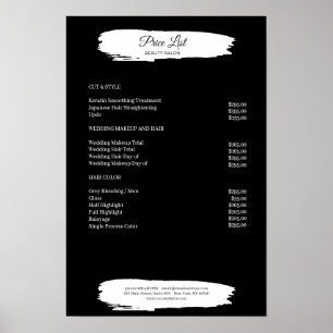 Póster de lista de precios simple en blanco y negr