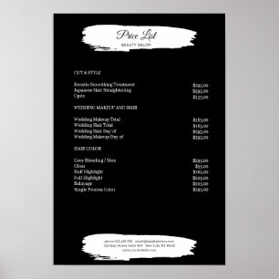 Póster de lista de precios simple en blanco y negr