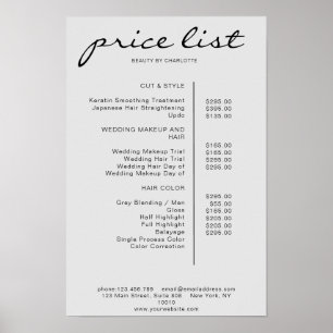 Póster de lista de precios simple moderno