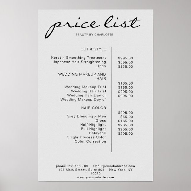 Póster de lista de precios simple moderno (Frente)