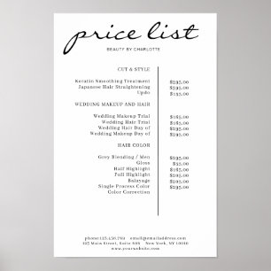 Póster de lista de precios simple moderno