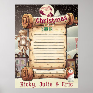 Póster de lista de regalos de juguetes para Santa 
