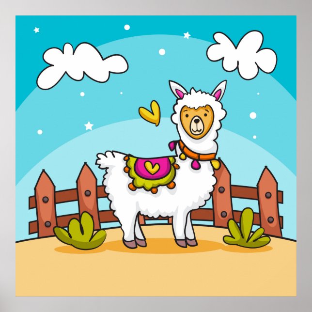 Póster de Llama Adorable y Colorido (Frente)