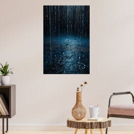 Poster de lluvia abstracta - arte de pared azul pl