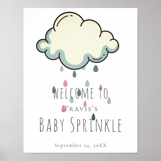 Póster de lluvia de nube para baby sprinkle de niñ (Frente)