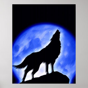 Póster de lobo aullando a la luna - Pósters de lob