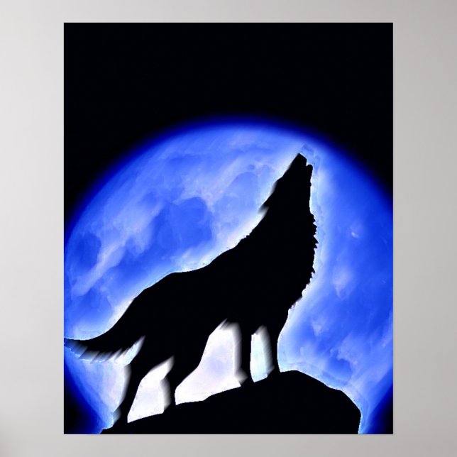 Póster de lobo aullando a la luna - Pósters de lob (Frente)