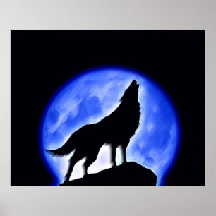 Póster de lobo aullando a la luna - Pósters de lob