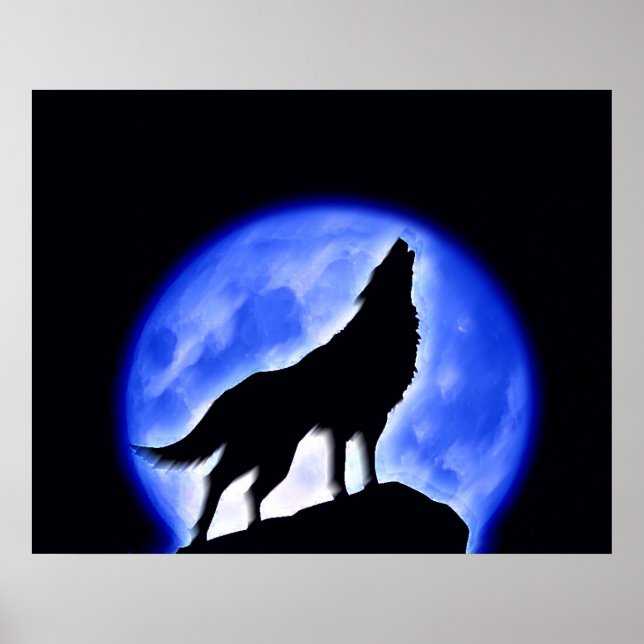 Póster de lobo aullando a la luna - Pósters de lob (Frente)