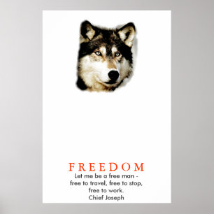 Póster de lobo motivacional de libertad original