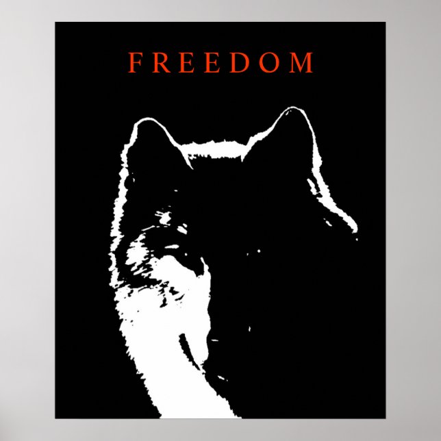 Poster de Lobo Motivador Blanco Negro de Arte Pop (Frente)