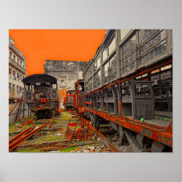 Póster de locomotora y vagones de tren