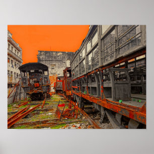 Póster de locomotora y vagones de tren
