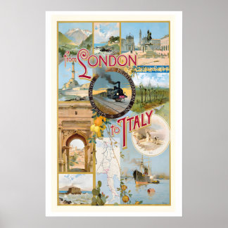 Póster De Londres a Italia Ferrocarriles Italianos Vintag