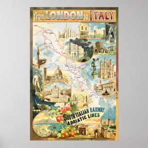 Póster De Londres a Italia por Ferrocarriles Viajes Antig