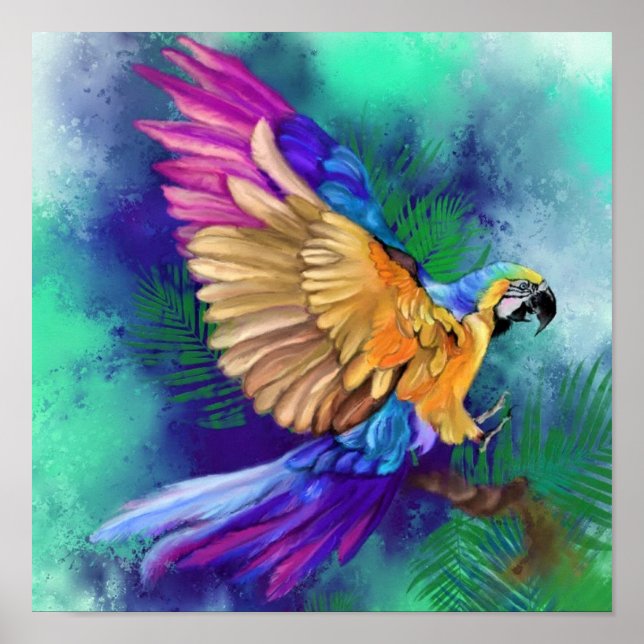 Póster de loro colorido acuarela (Frente)