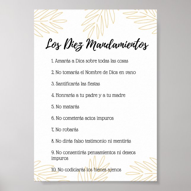 Póster de los 10 mandamientos de la ley de Dios (Frente)