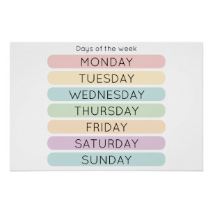 Póster de los Días de la Semana   Decoración para 