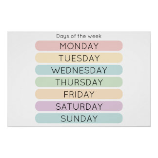 Póster de los Días de la Semana | Decoración para