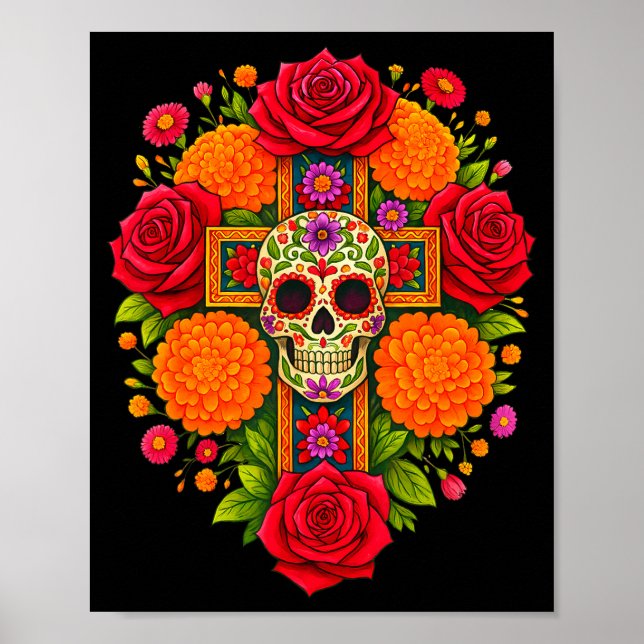 Póster De Los Muertos Day Of The Dead Sugar Skull Christi (Frente)