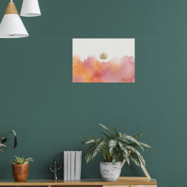 Póster de Loto Acuarela Naranja Rosa