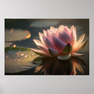 Póster de Loto Rosa en la Luz de la Mañana