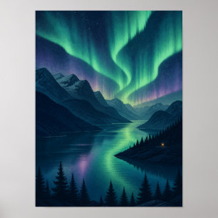 Póster de Luces del Norte del Fiordo de Aurora 12x