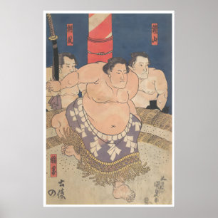Póster de lucha sumo Grabado en madera japonés