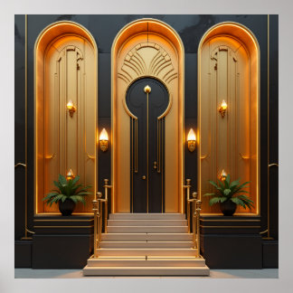 Póster de lujo de entrada de puerta dorada Art Dec
