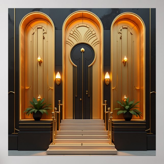 Póster de lujo de entrada de puerta dorada Art Dec (Frente)