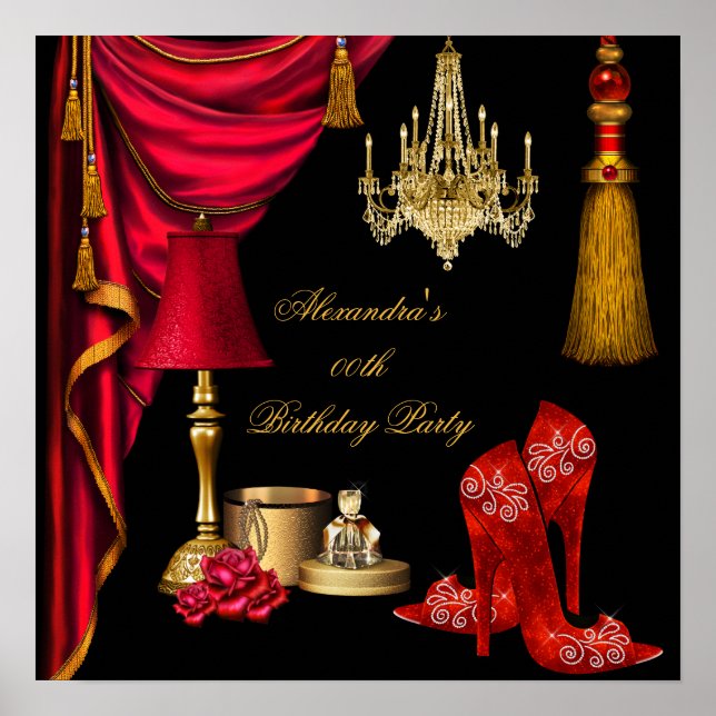 Póster de lujo rojo de mujer oro negro (Frente)
